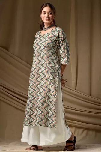 Green color cambric cotton fabric ethnic ceremonial designer printed kurti