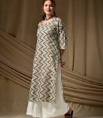 Green color cambric cotton fabric ethnic ceremonial designer printed kurti