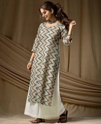 Green color cambric cotton ceremonial printed kurti 2