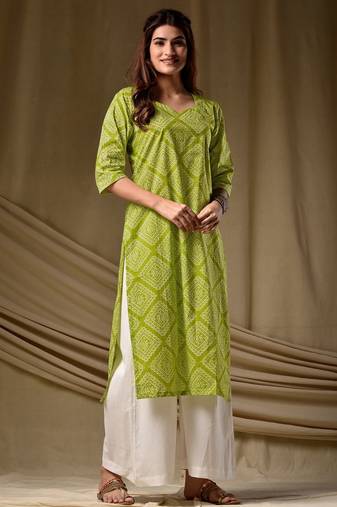 Mahendi color cambric cotton fabric ethnic ceremonial designer printed kurti