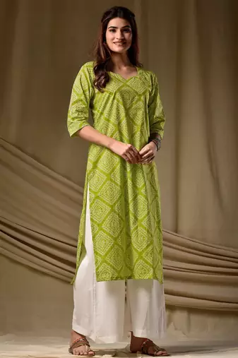 Mahendi color cambric cotton fabric ethnic ceremonial designer printed kurti