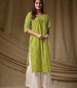 Mahendi color cambric cotton fabric ethnic ceremonial designer printed kurti