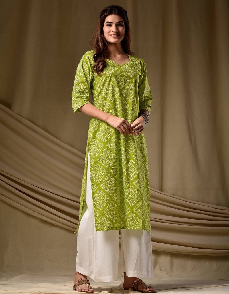 Mahendi color cambric cotton fabric ethnic ceremonial designer printed kurti