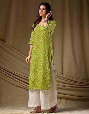 Mahendi color cambric cotton ceremonial printed kurti 2