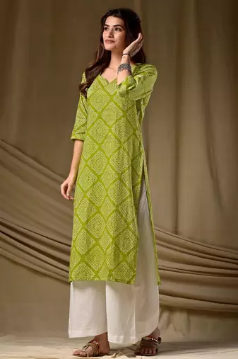 Mahendi color cambric cotton ceremonial printed kurti