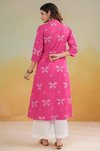 Pink color cambric cotton ceremonial printed kurti
