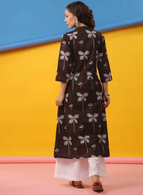 Coffee color cambric cotton ceremonial printed kurti 2