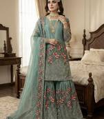 Green color bollywood style fendy silk fabric heavy sequins work sharara dress