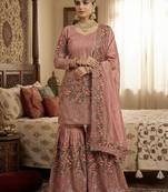 Pink color bollywood style fendy silk fabric heavy sequins work sharara dress