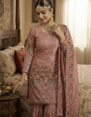 Pink color bollywood style fendy silk heavy sequins sharara dress 2