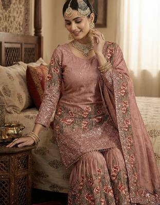 Pink color bollywood style fendy silk heavy sequins sharara dress 3