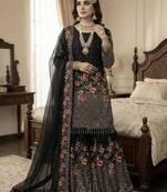 Black color bollywood style fendy silk fabric heavy sequins work sharara dress