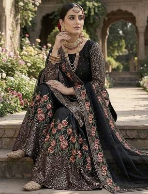 Black color bollywood style fendy silk heavy sequins sharara dress 2