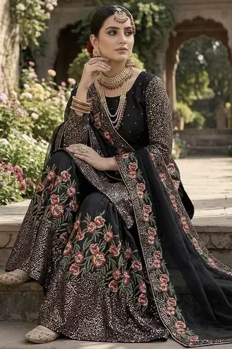 Black color bollywood style fendy silk heavy sequins sharara dress