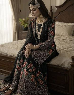 Black color bollywood style fendy silk heavy sequins sharara dress 3