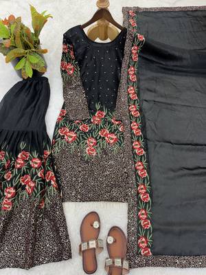 Black color bollywood style fendy silk heavy sequins sharara dress 4