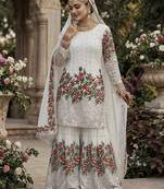 White color bollywood style fendy silk fabric heavy sequins work sharara dress