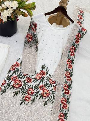White color bollywood style fendy silk heavy sequins sharara dress 4
