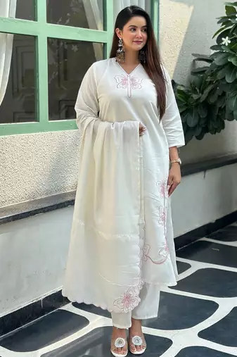 White color silk blended graceful partywear readymade kurta set