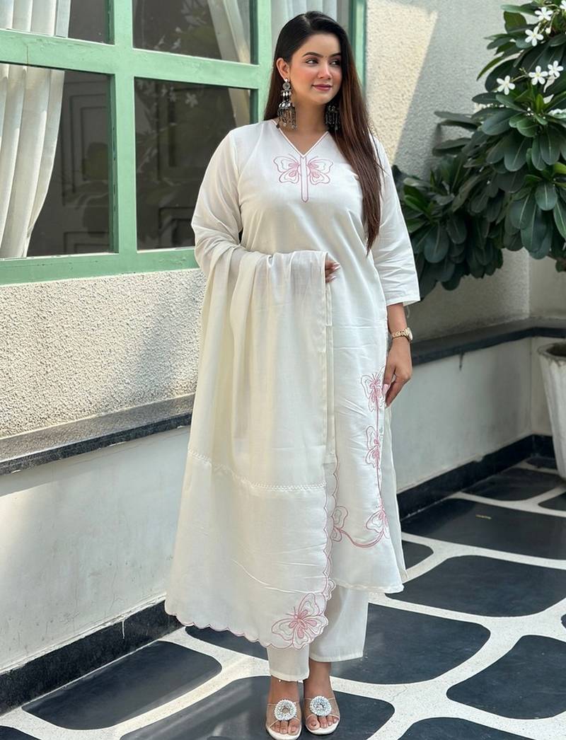 White color silk blended graceful partywear readymade kurta set