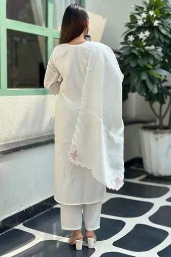 White color silk blended graceful partywear readymade kurta set