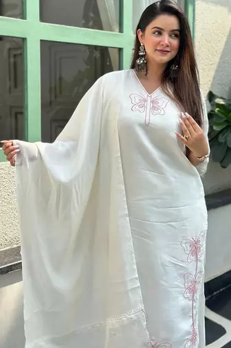 White color silk blended graceful partywear readymade kurta set