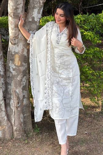 White color silk blended graceful partywear readymade kurta set