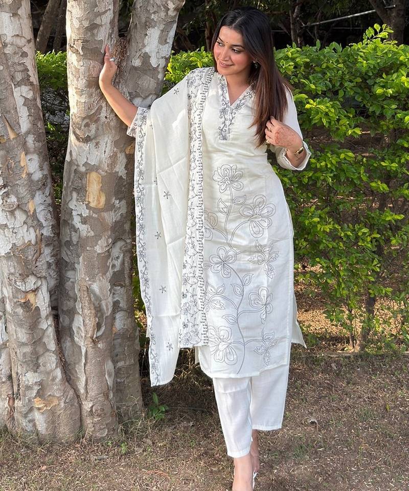 White color silk blended graceful partywear readymade kurta set