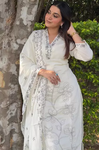 White color silk blended graceful partywear readymade kurta set