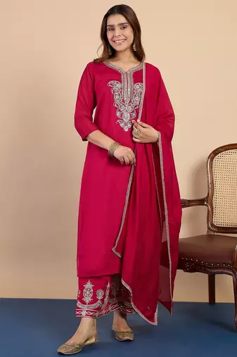 Pink color silk blended graceful partywear readymade kurta set