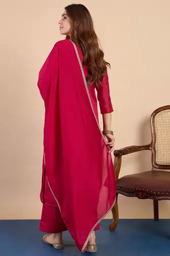 Pink color silk blended graceful partywear readymade kurta set
