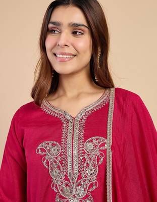 Pink color silk blended graceful partywear readymade kurta set 3