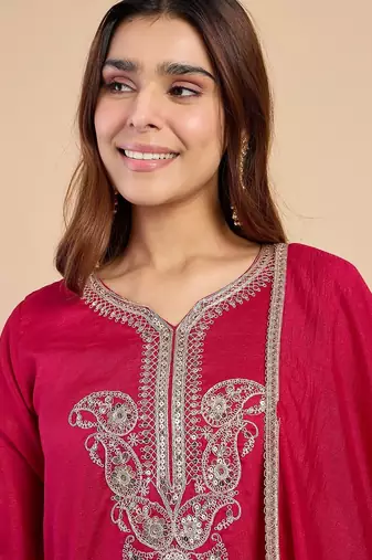 Pink color silk blended graceful partywear readymade kurta set
