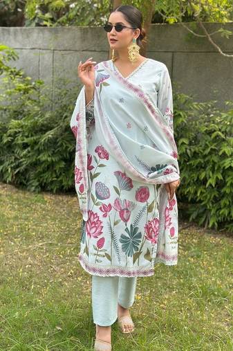 Sky blue color silk blended graceful partywear readymade kurta set