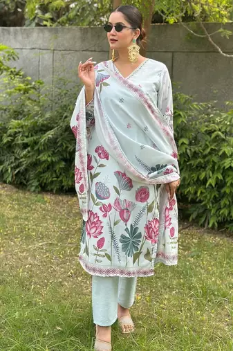 Sky blue color silk blended graceful partywear readymade kurta set