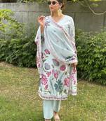 Sky blue color silk blended graceful partywear readymade kurta set