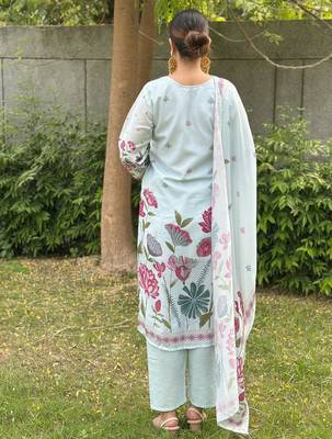 Sky blue color silk blended graceful partywear readymade kurta set 2