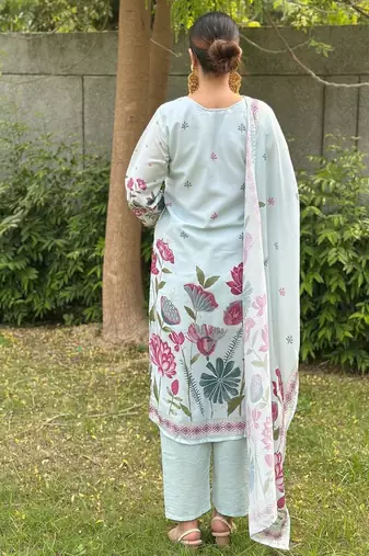 Sky blue color silk blended graceful partywear readymade kurta set