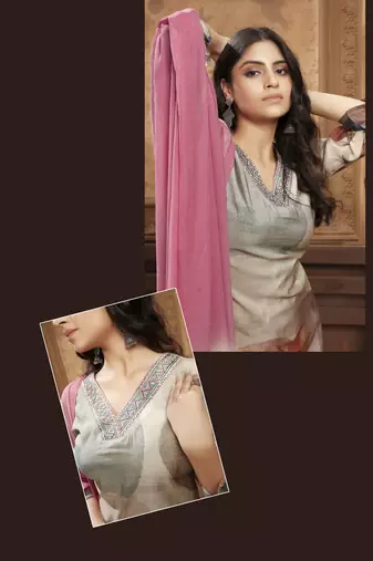 Grey color chanderi partywear readymade kurta set