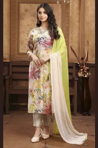 Olive color chanderi fabric designer partywear readymade kurta set