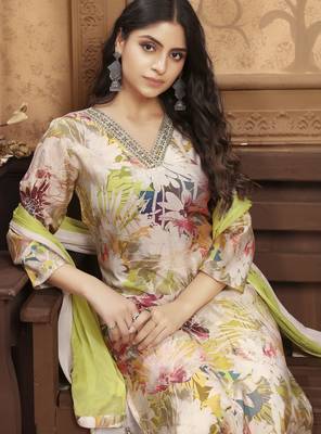 Olive color chanderi partywear readymade kurta set 2