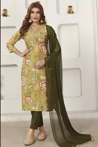 Green color chanderi fabric designer partywear readymade kurta set