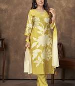 Mustard color chanderi fabric designer partywear readymade kurta set