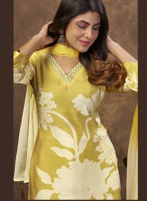 Mustard color chanderi partywear readymade kurta set 2