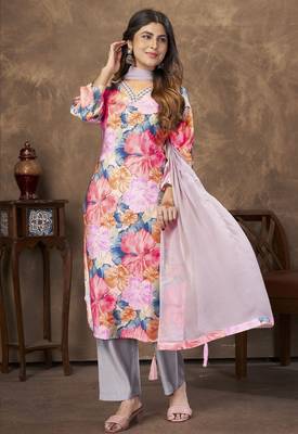 Pink color chanderi partywear readymade kurta set 1
