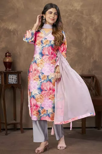 Pink color chanderi fabric designer partywear readymade kurta set