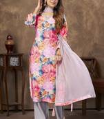 Pink color chanderi fabric designer partywear readymade kurta set