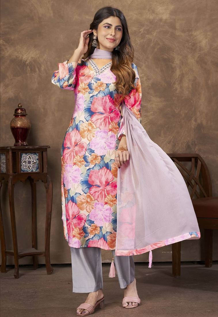 Pink color chanderi fabric designer partywear readymade kurta set