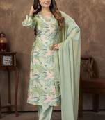 Pista color chanderi fabric designer partywear readymade kurta set