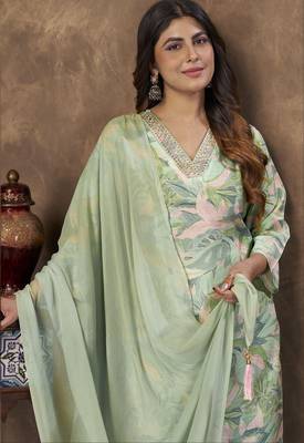 Pista color chanderi partywear readymade kurta set 2